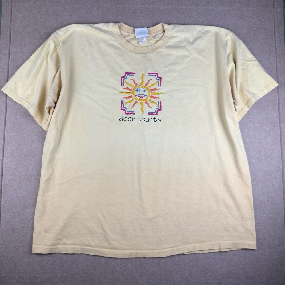 Vintage Top Threads T-Shirt XL Yellow Sun Door County Single‎ Stitch USA